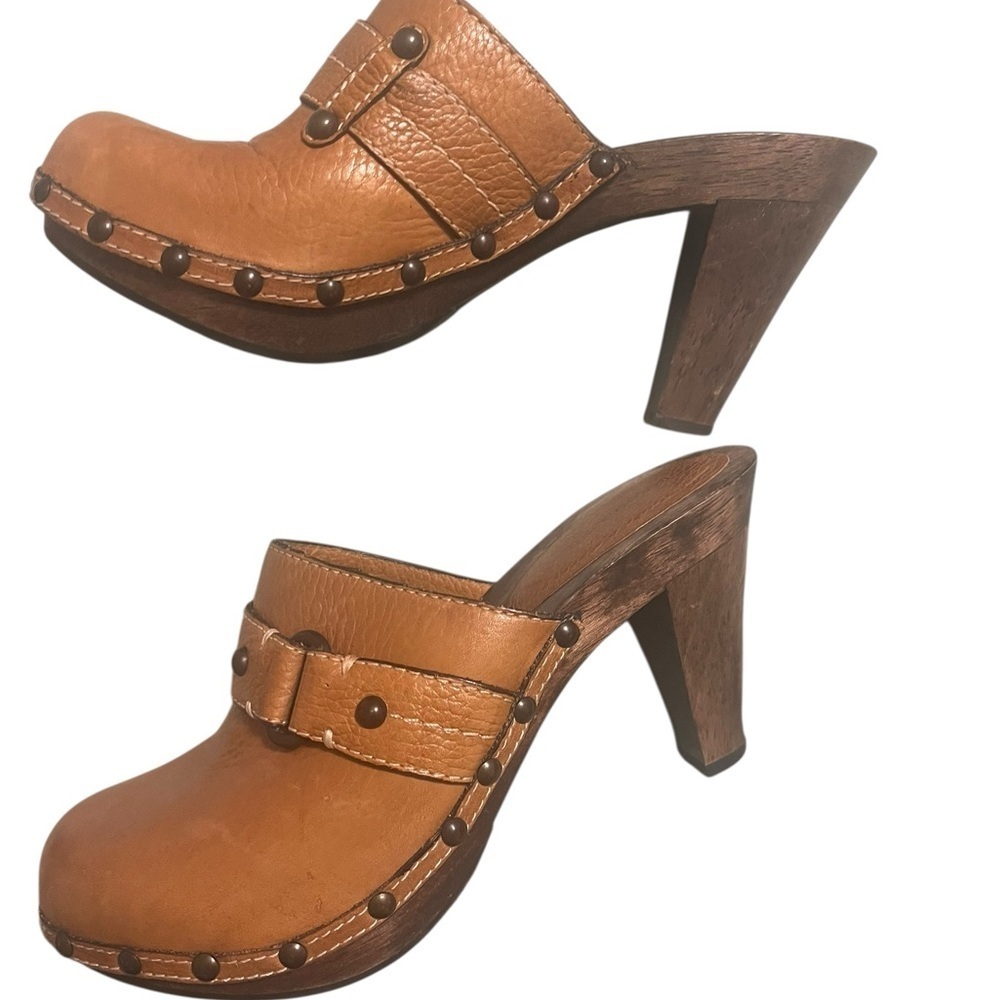 Boho Western Cowgirl Studded Leather Mule Heels Clog Chic Size 7 (fits 7.5) - Picture 4 of 6